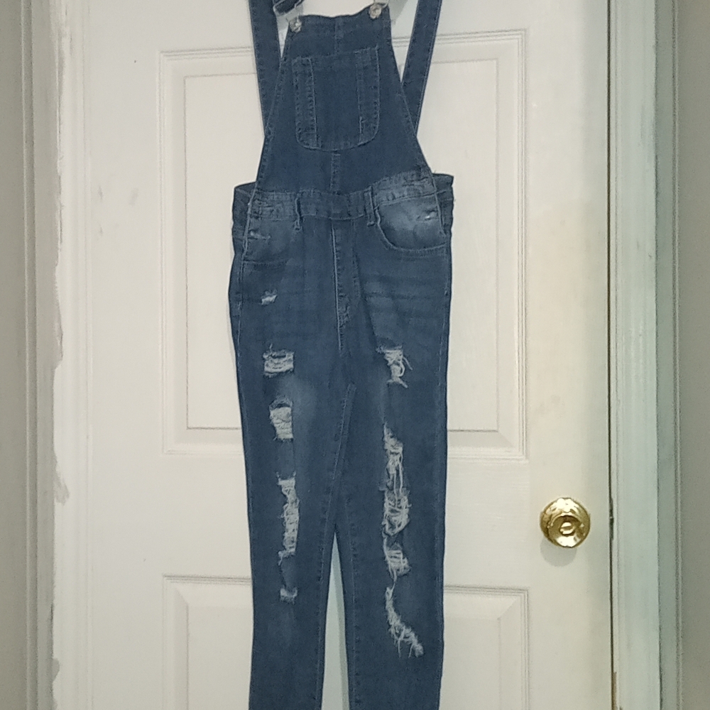 Distressed Denim Overalls